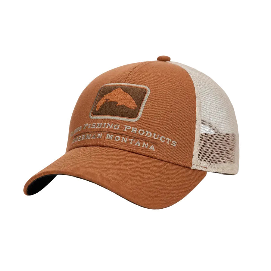 Simms Trout Icon Trucker Hat in Stonefly front view