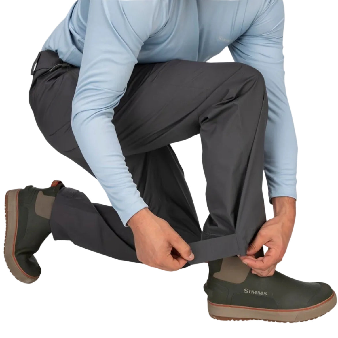 Simms Waypoints Pant Slate adjustable hook-and-loop pant cuff detail