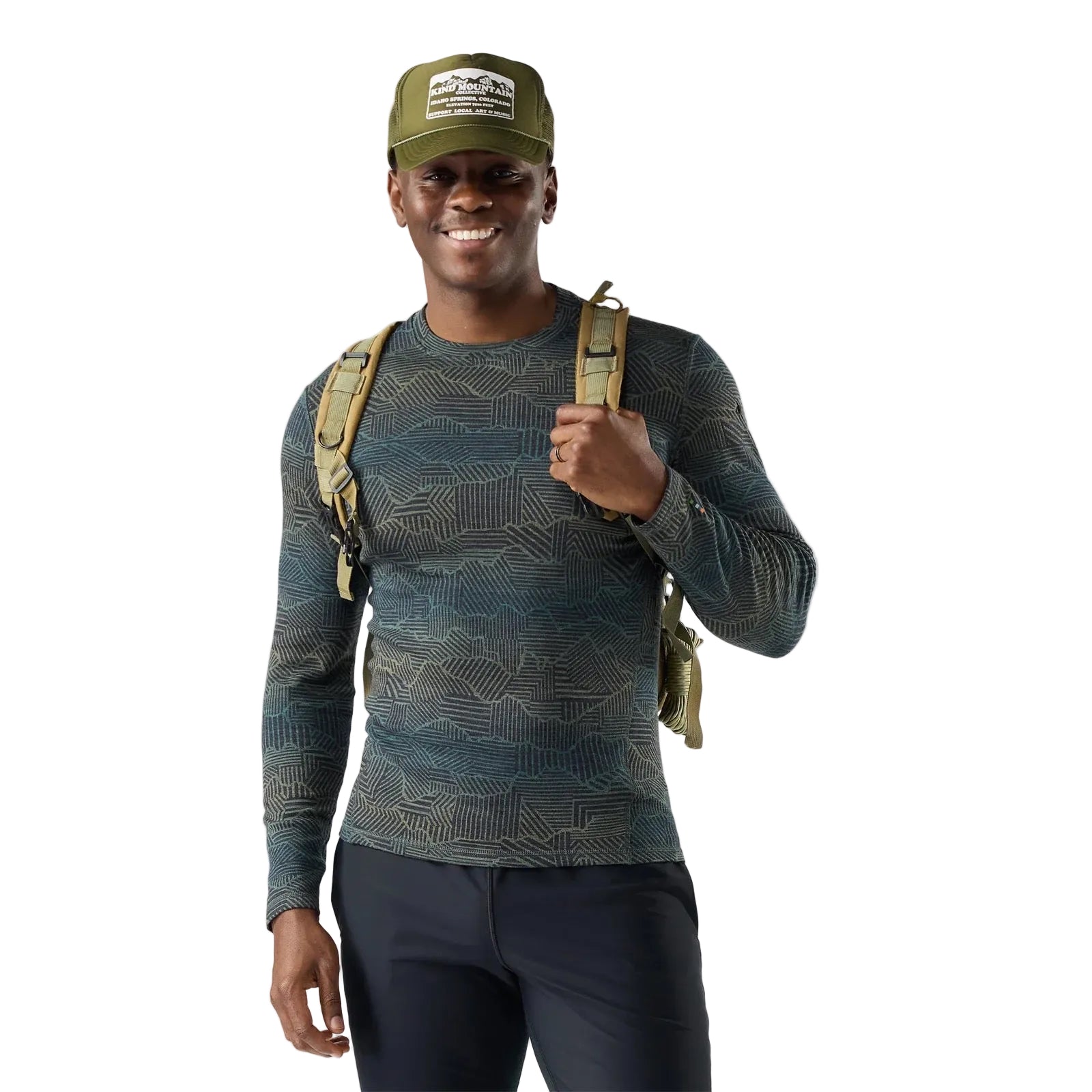 Smartwool Men’s Classic Thermal Merino Base Layer Crew in Charcoal Linear Peaks front view