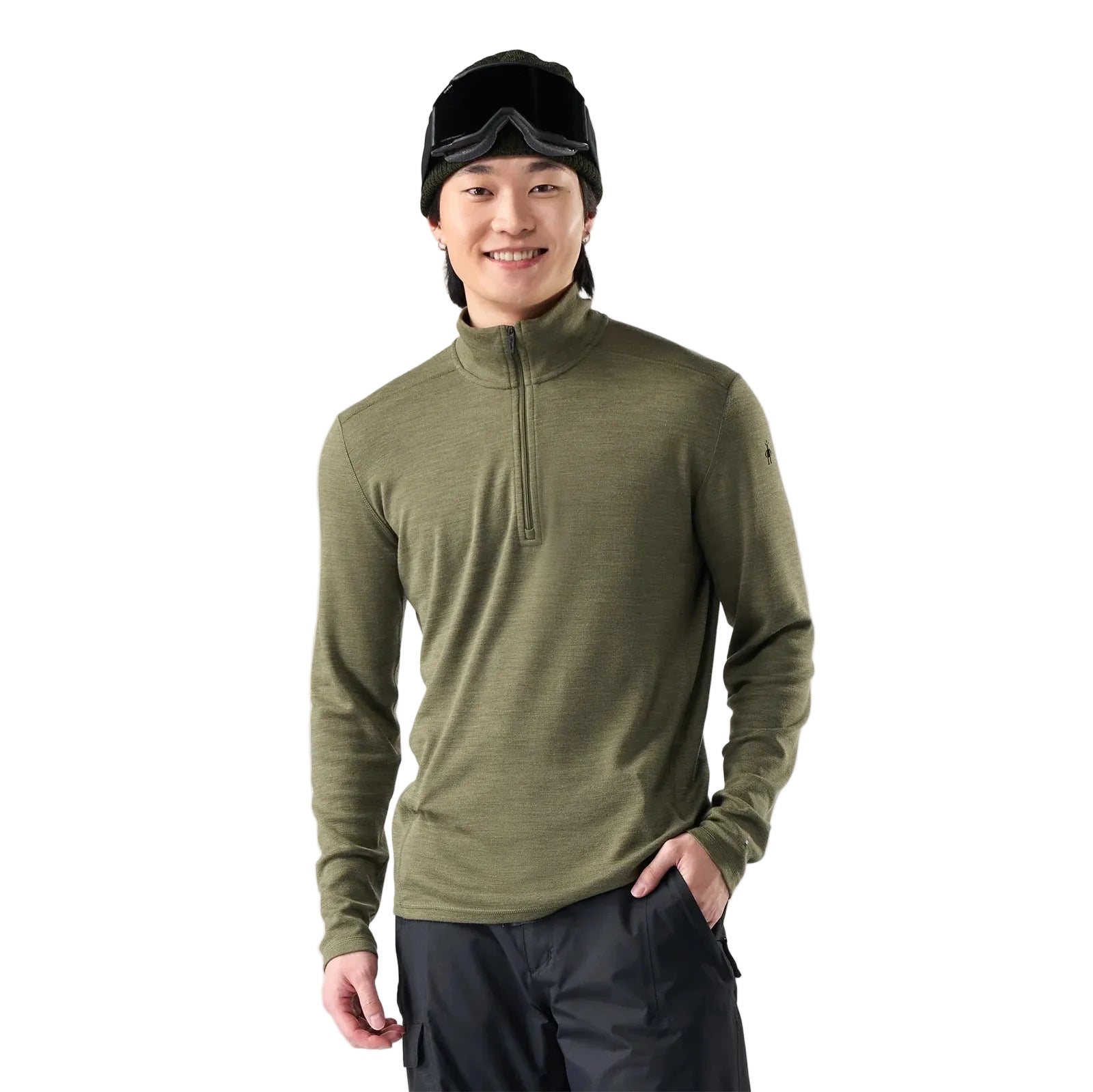 Smartwool Men’s Classic Thermal Merino Base Layer 1/4 Zip in Winter Moss Heather front view