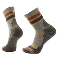 Pair of Smartwool Men’s Hike Light Cushion Striped Mid Crew Socks in Taupe-Natural Marl, showing the striped knit design