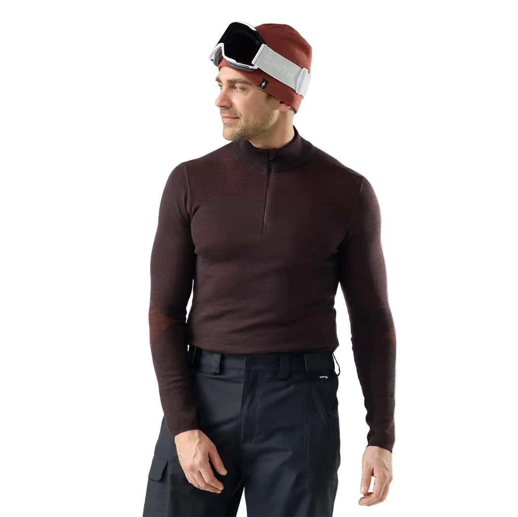 Smartwool Men’s Intraknit Thermal Merino Base Layer 1/4 Zip in Dark Mink-Burnt Sienna front view
