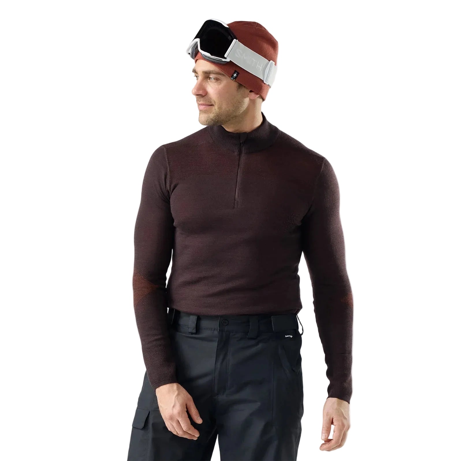 Smartwool Men’s Intraknit Thermal Merino Base Layer 1/4 Zip in Dark Mink-Burnt Sienna front view