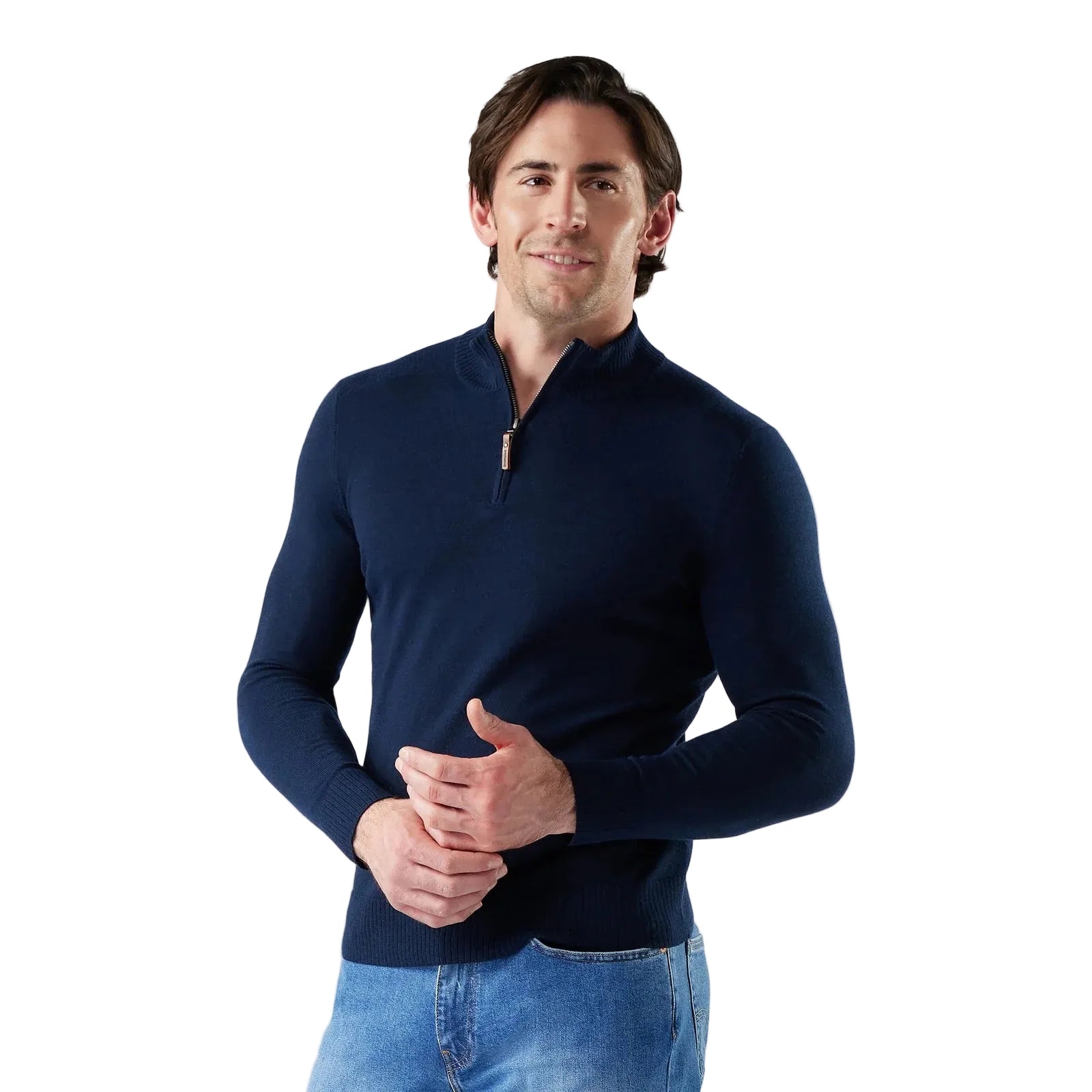 Smartwool Men’s Sparwood 1/4 Zip Sweater in Deep Navy Heather front view
