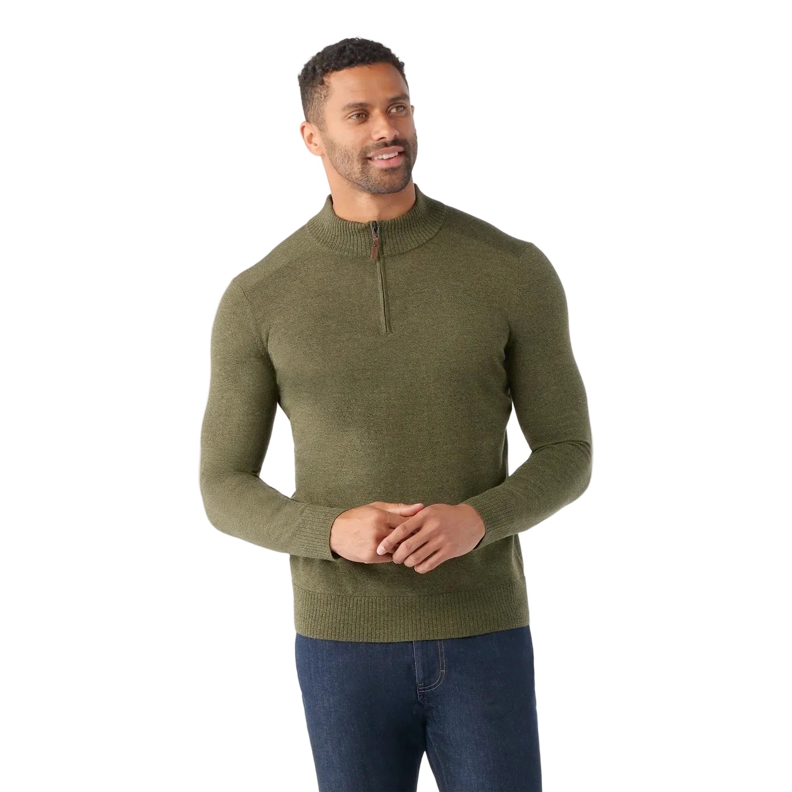 Smartwool Men’s Sparwood 1/4 Zip Sweater in North Woods Heather-Winter Moss Heather front view