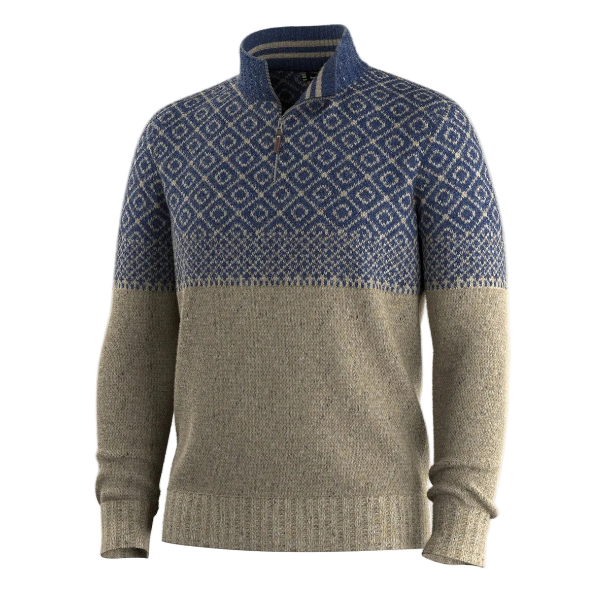 Quarter-zip collar detail on Smartwool Men’s Summit Sweater in Oat Heather