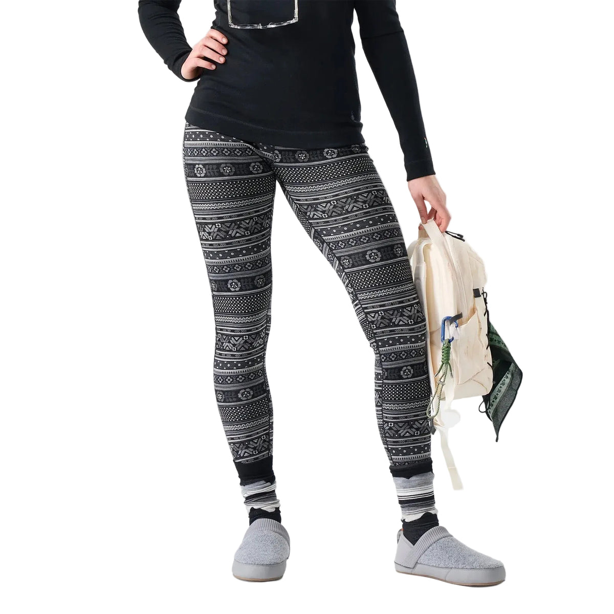 Smartwool Women's Classic Thermal Merino Base Layer Bottom in Black Fair Isle Fun, front view