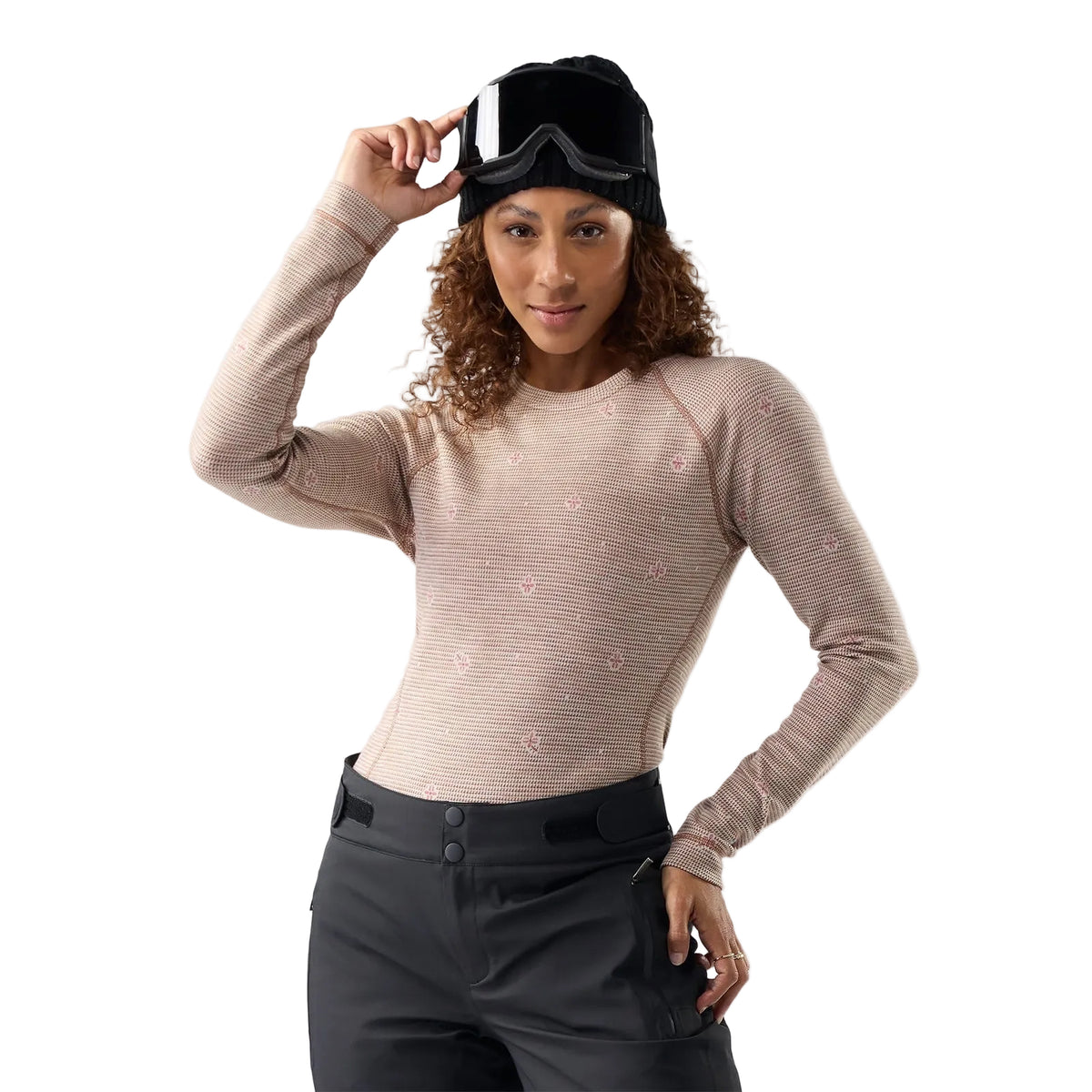 Smartwool Women's Classic Thermal Merino Base Layer Crew in Almond Mini Meadow, front view