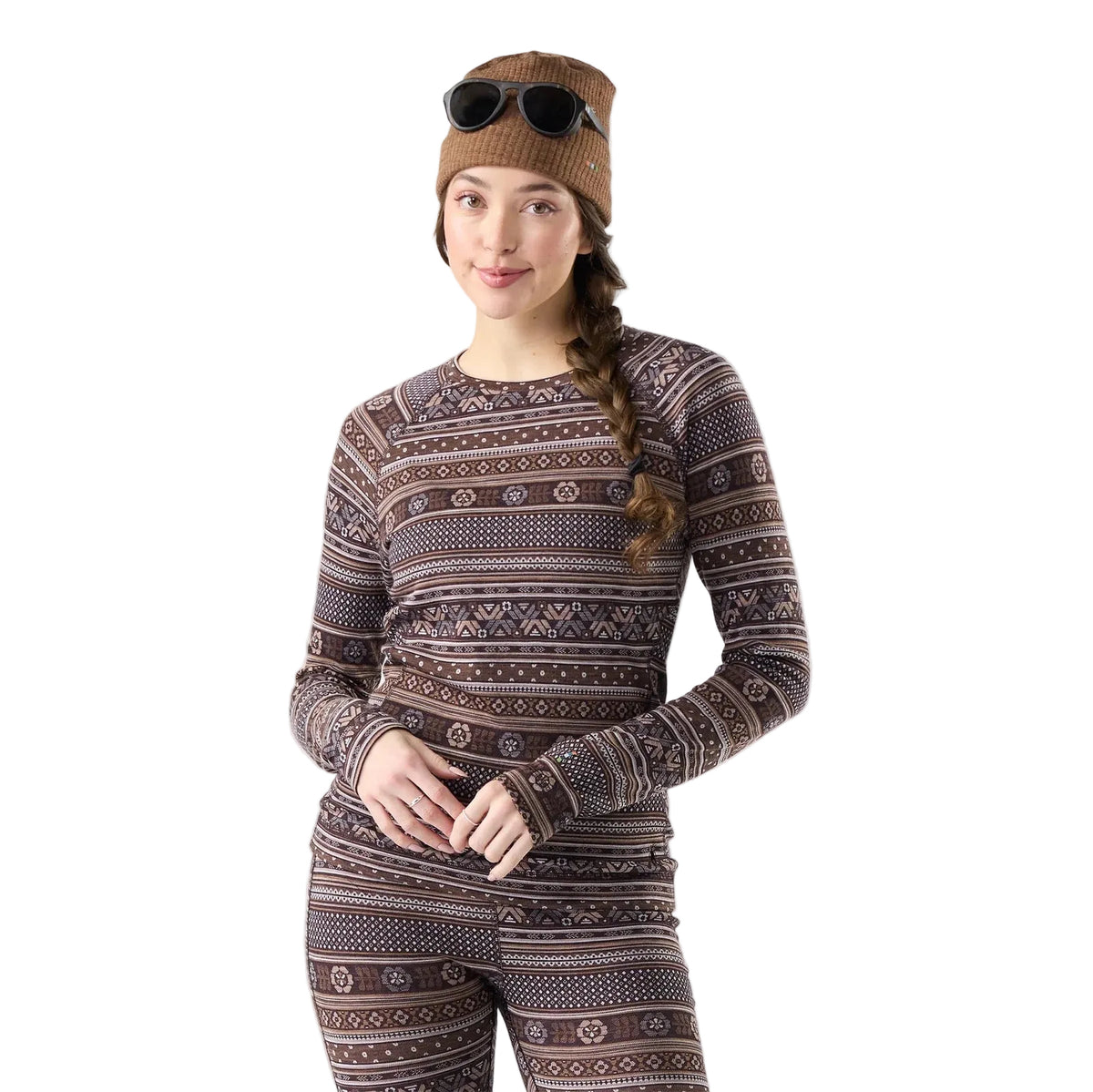 Smartwool Women's Classic Thermal Merino Base Layer Crew in Mocha Fair Isle Fun, front view
