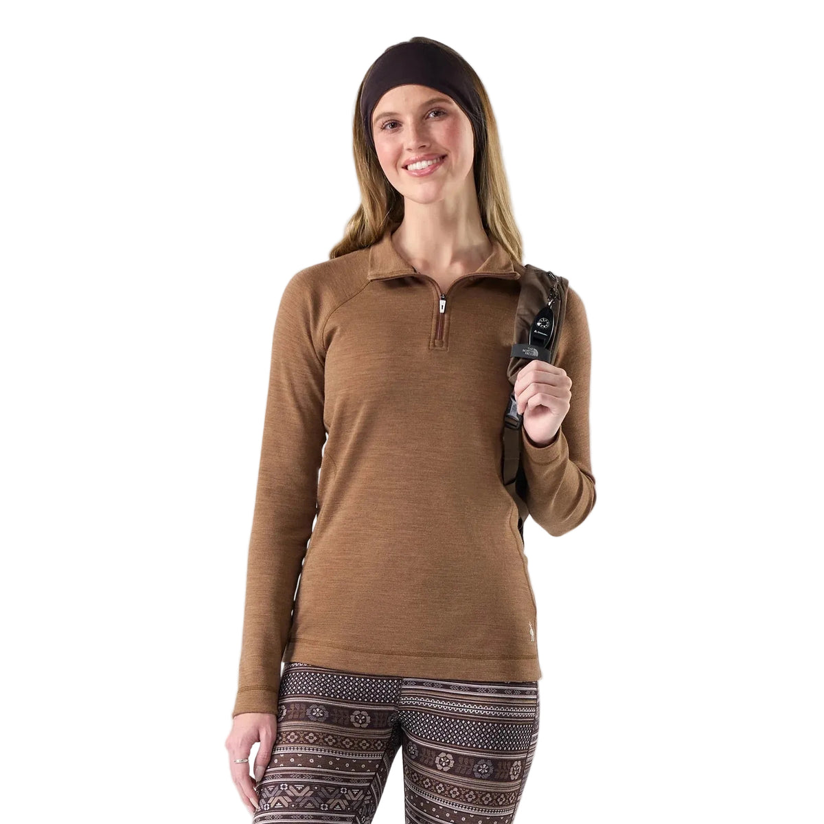 Smartwool Women's Classic Thermal Merino Base Layer 1/4 Zip in Mocha Heather, front view