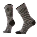 Pair of Smartwool Women’s Everyday Cozy Waffle Press Crew Socks in Black-Multi Donegal, showing the textured knit design