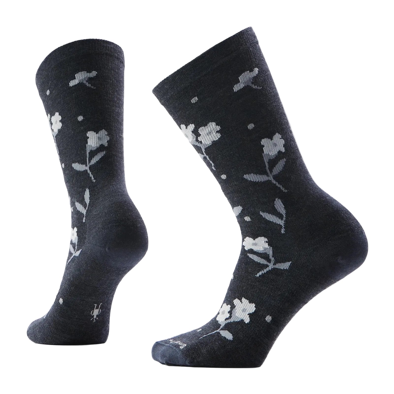 Pair of Smartwool Women’s Everyday Garden Gala Crew Socks in Charcoal, showing the floral knit design