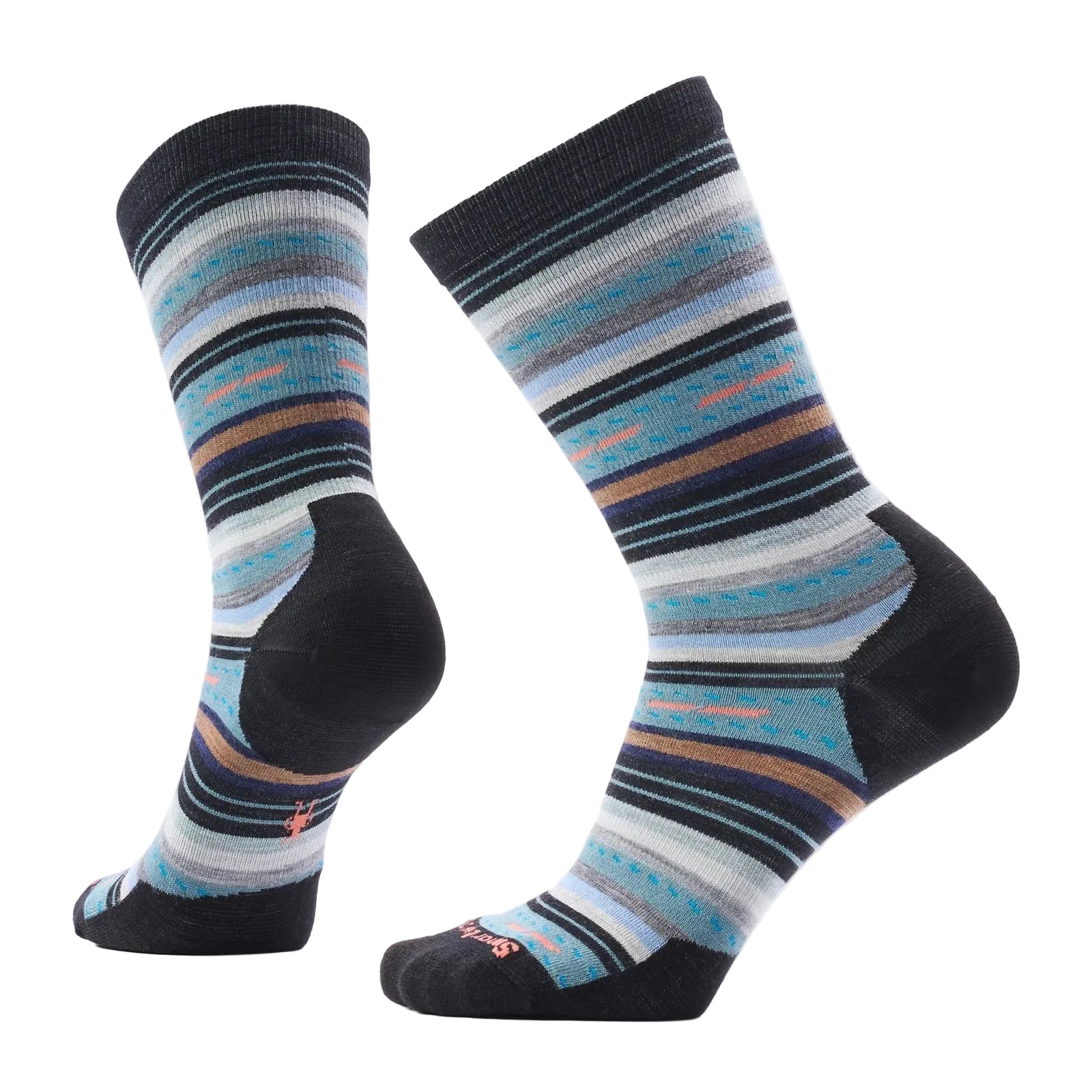 Pair of Smartwool Women’s Everyday Margarita Crew Socks in Dusty Teal, showing the striped knit design