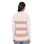 Back view of tasc Performance FT Polo Sweatshirt Stripe in Coconut Heather/Antique Rosy Heather