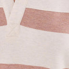 Fabric and stripe detail of tasc Performance FT Polo Sweatshirt Stripe in Coconut Heather/Antique Rosy Heather