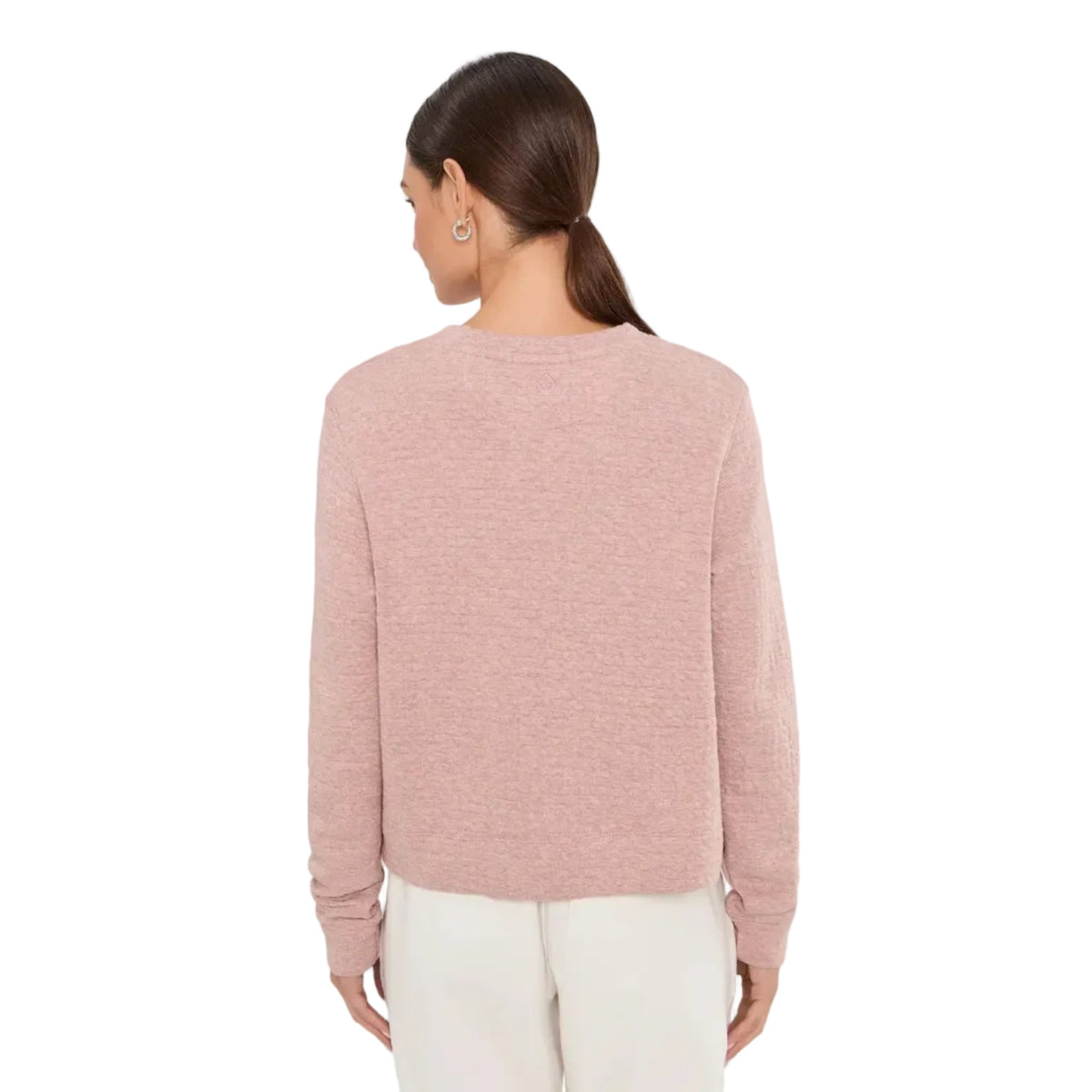 Back view of tasc Performance Sedona Quilt Sweatshirt in Antique Rosy Heather