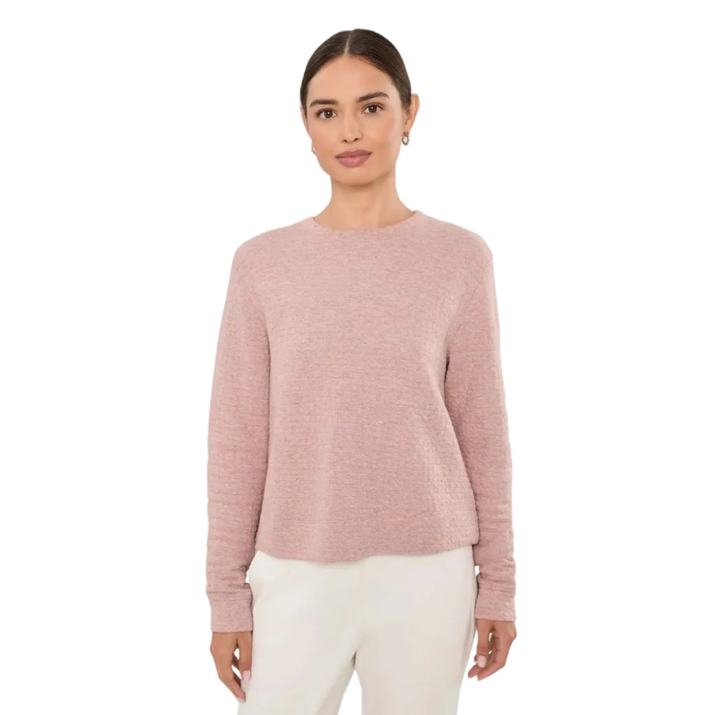 Front view of tasc Performance Sedona Quilt Sweatshirt in Antique Rosy Heather