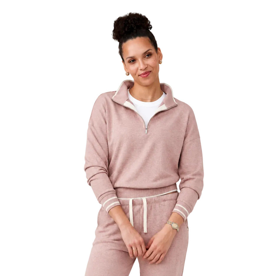 Front view of tasc Performance Stadium FT 1/2 Zip in Antique Rosy Heather