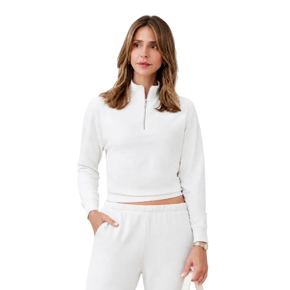 Front view of tasc Performance Stadium FT 1/2 Zip in Coconut Heather