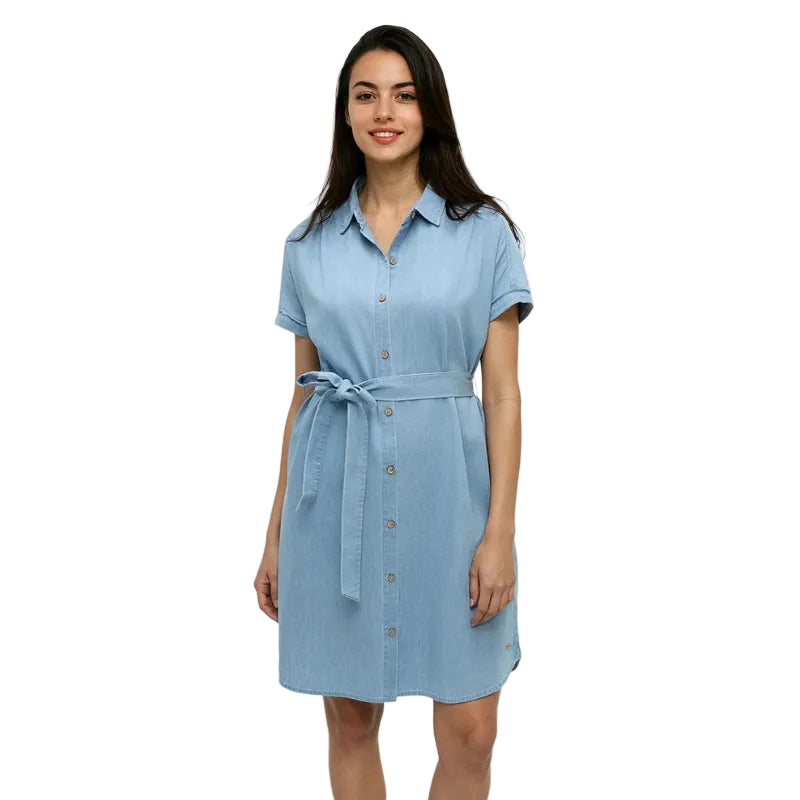 tentree Denim Tern Dress in Light Wash front view