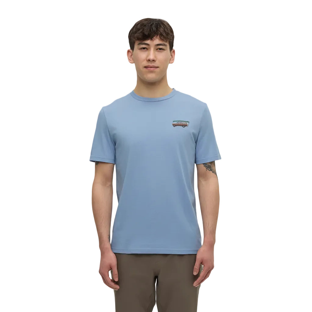 Front view of Tentree Lake T-Shirt in Lakeside Blue Lake Day