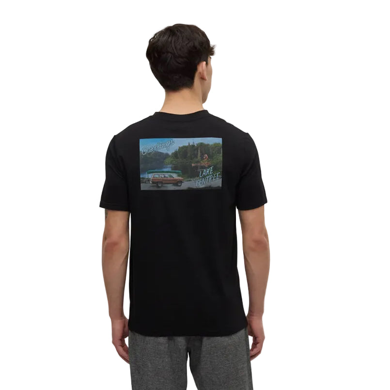 Men’s Tentree Lake T-Shirt in Meteorite Black Lake Day front view
