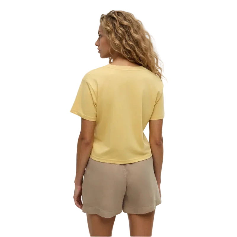 Back view of Tentree Lake View Crop Tee in Dusk Yellow Lake View