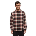 Front view of tentree Men’s Forest Flannel Shirt in Red Chestnut/Storm Plaid