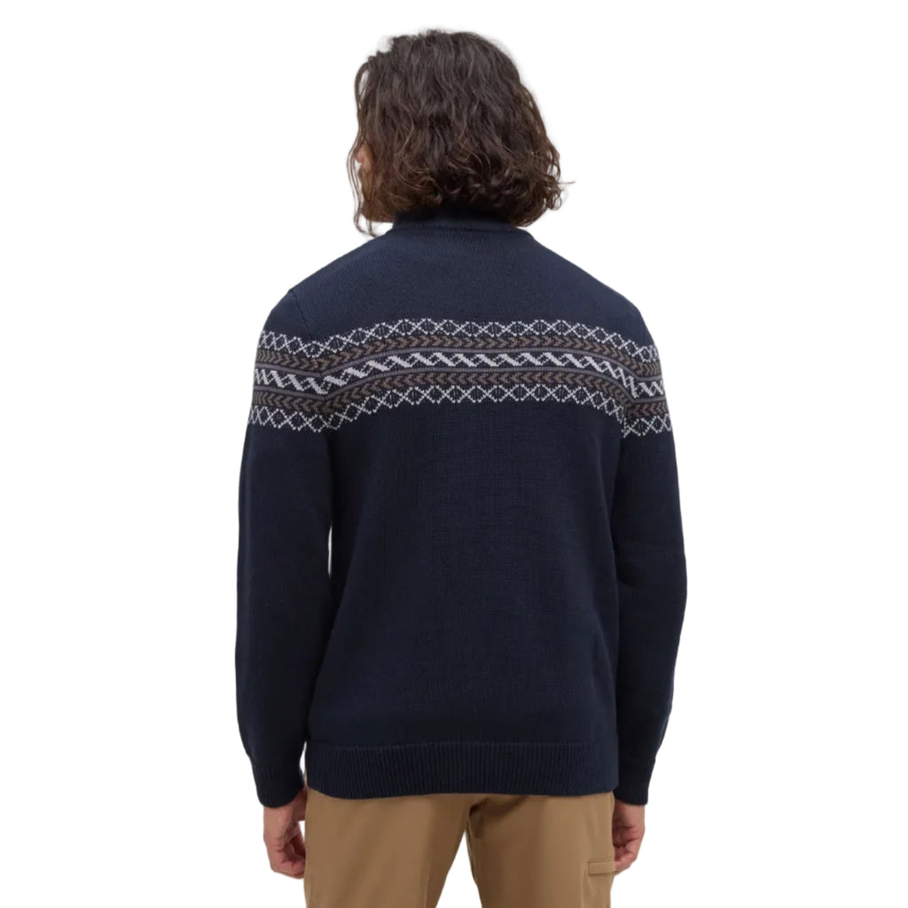 Back view of tentree Men’s Lawrence Sweater in Midnight Blue/Fjord