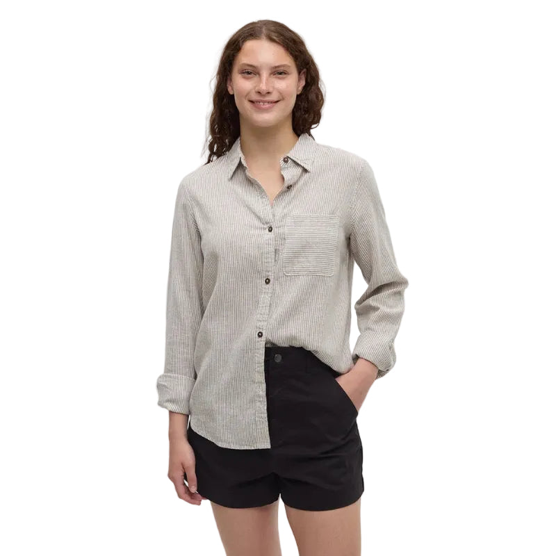 tentree Sloan Shirt in Clay Railroad Stripe front view