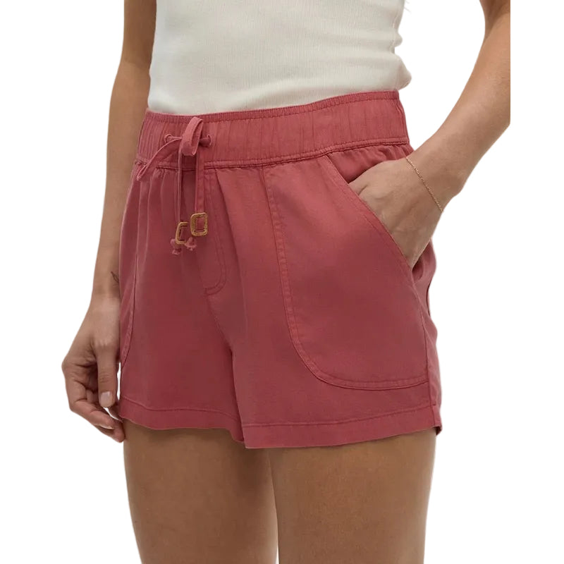 tentree TENCEL™ Instow Short in Rosewood drawcord and pocket detail
