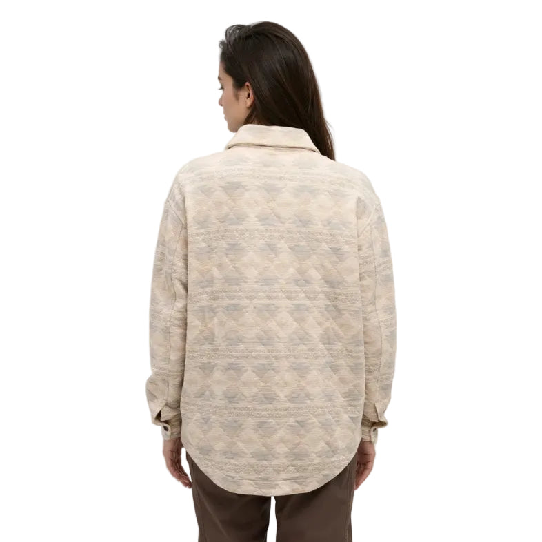 Back view of tentree Women’s Dunes Shacket in Pale Oak Heather V2/Evergreen Ridge