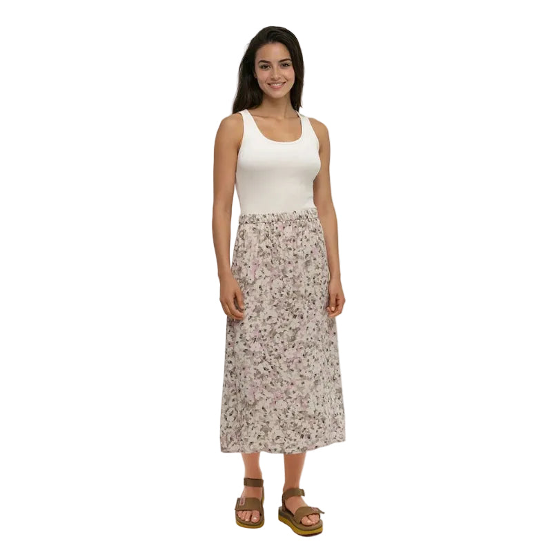tentree Yaletown Skirt in Pink Sand Watercolour Floral front view