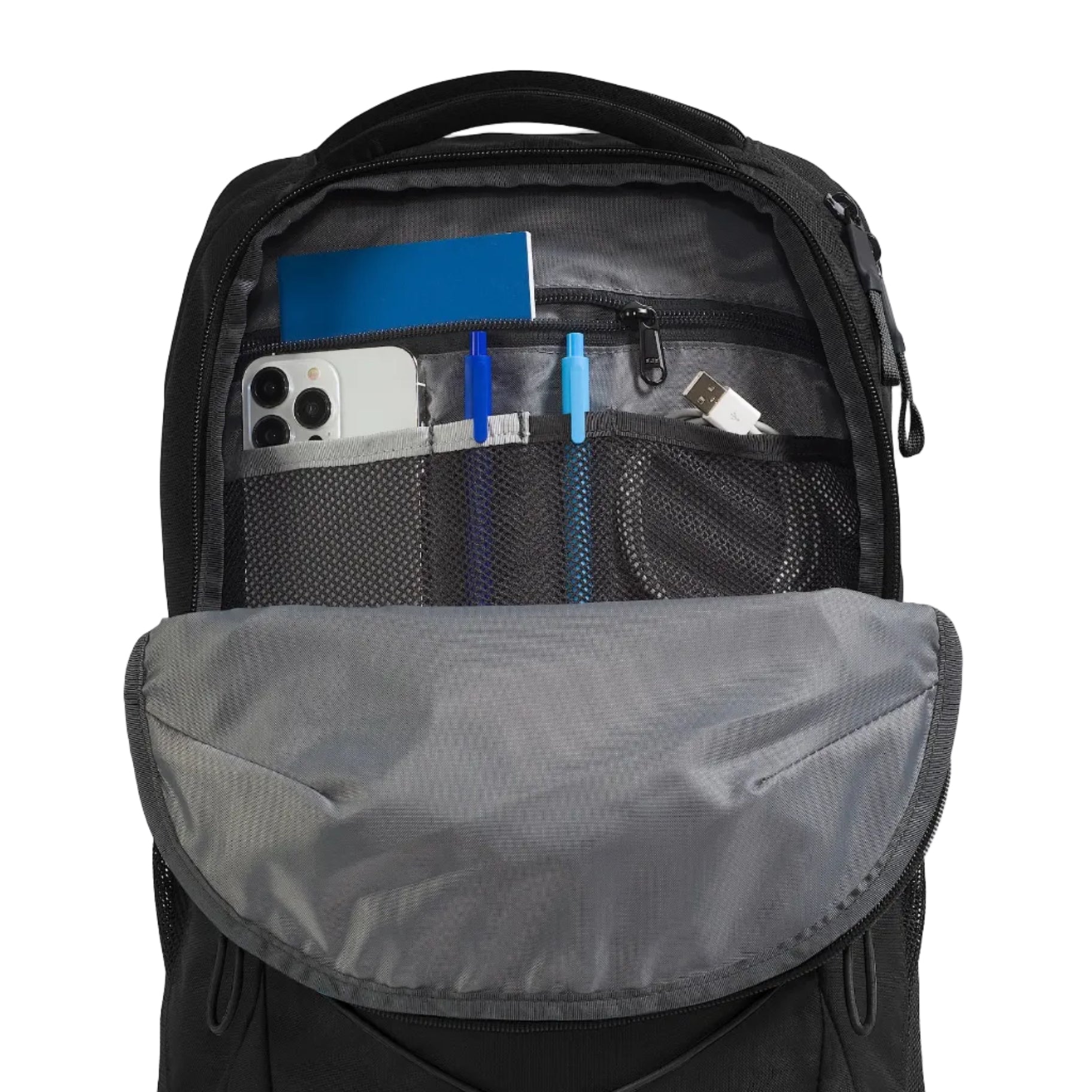 The North Face Jester Backpack in Black-NPF inside pocket detail view