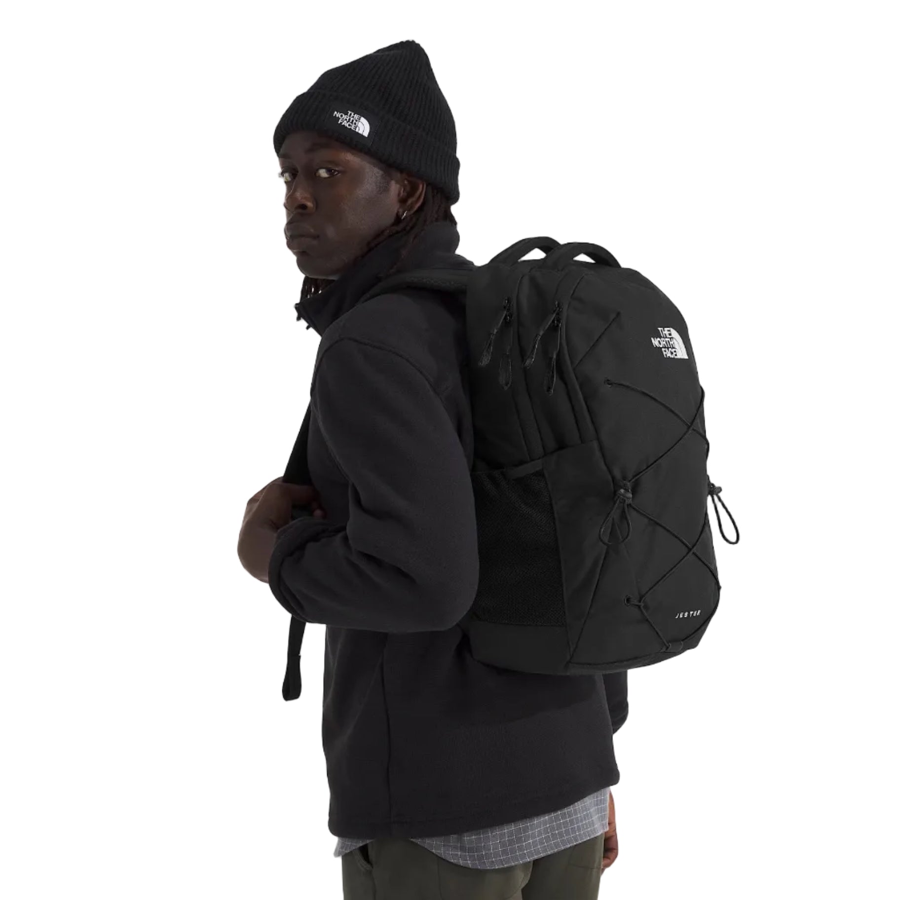 The North Face Jester Backpack in Black-NPF lifestyle view