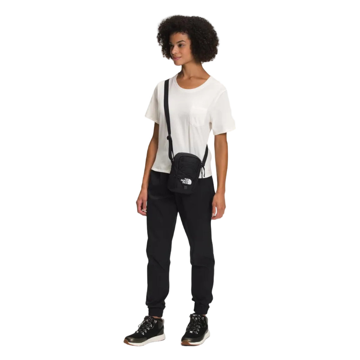 The North Face Jester Crossbody in Black worn crossbody