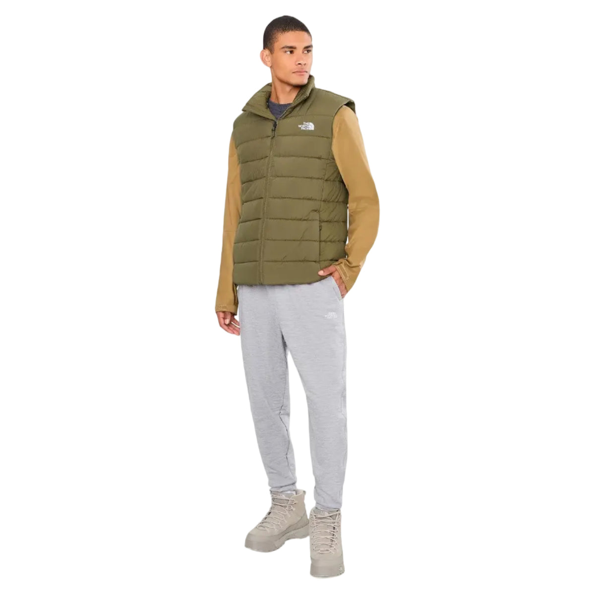 Full front view of The North Face Men’s Aconcagua Vest in Caraway Seed