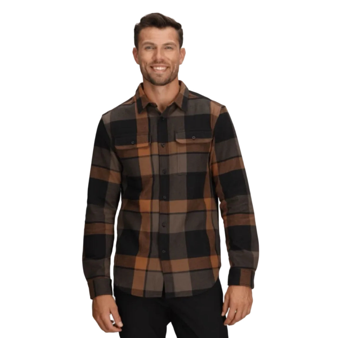 The North Face Men's Arroyo Flannel Shirt in Burnt Umber Macro Small Plaid front view