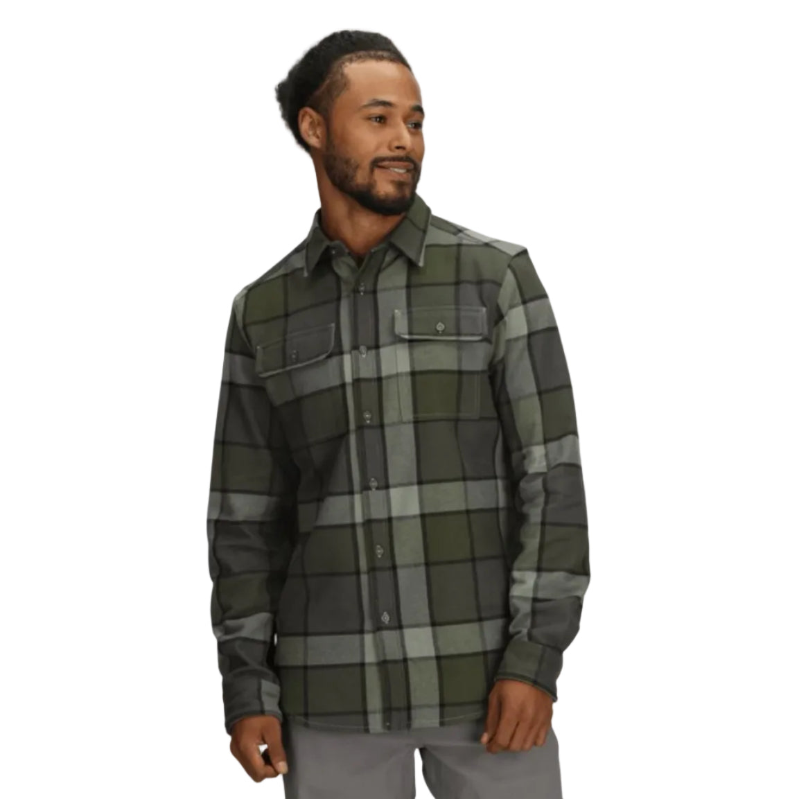 The North Face Men's Arroyo Flannel Shirt in New Taupe Green Macro Small Plaid front view