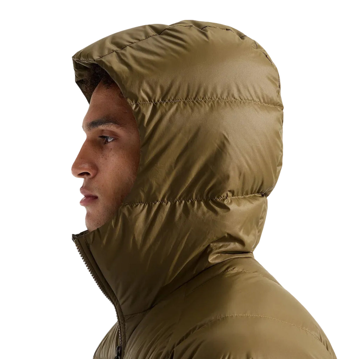 Fabric and down insulation detail of The North Face Men’s Hydrenalite Down Hoodie in Caraway Seed