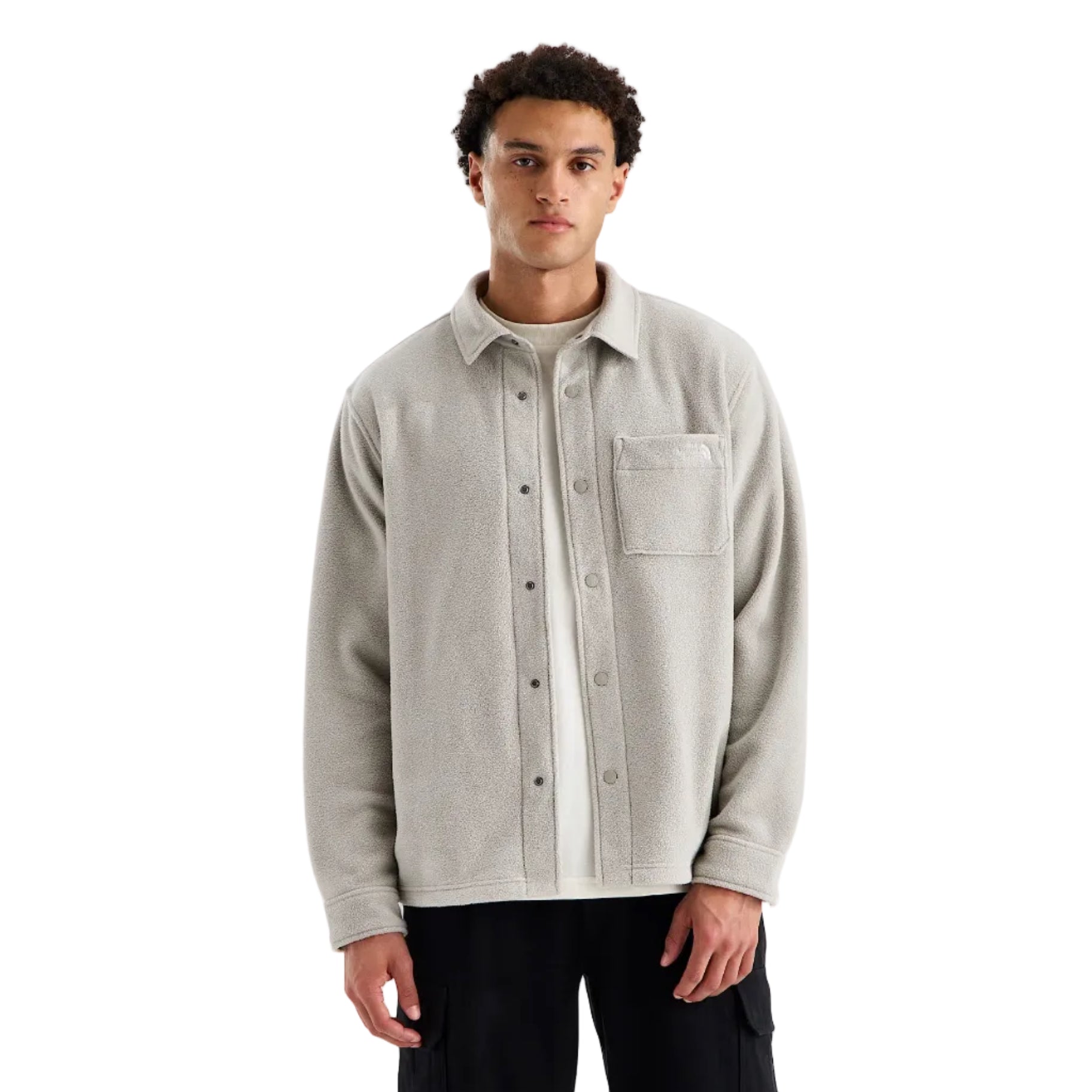 The North Face Men's Open Range Fleece Long-Sleeve Shirt in Stone Slab front view