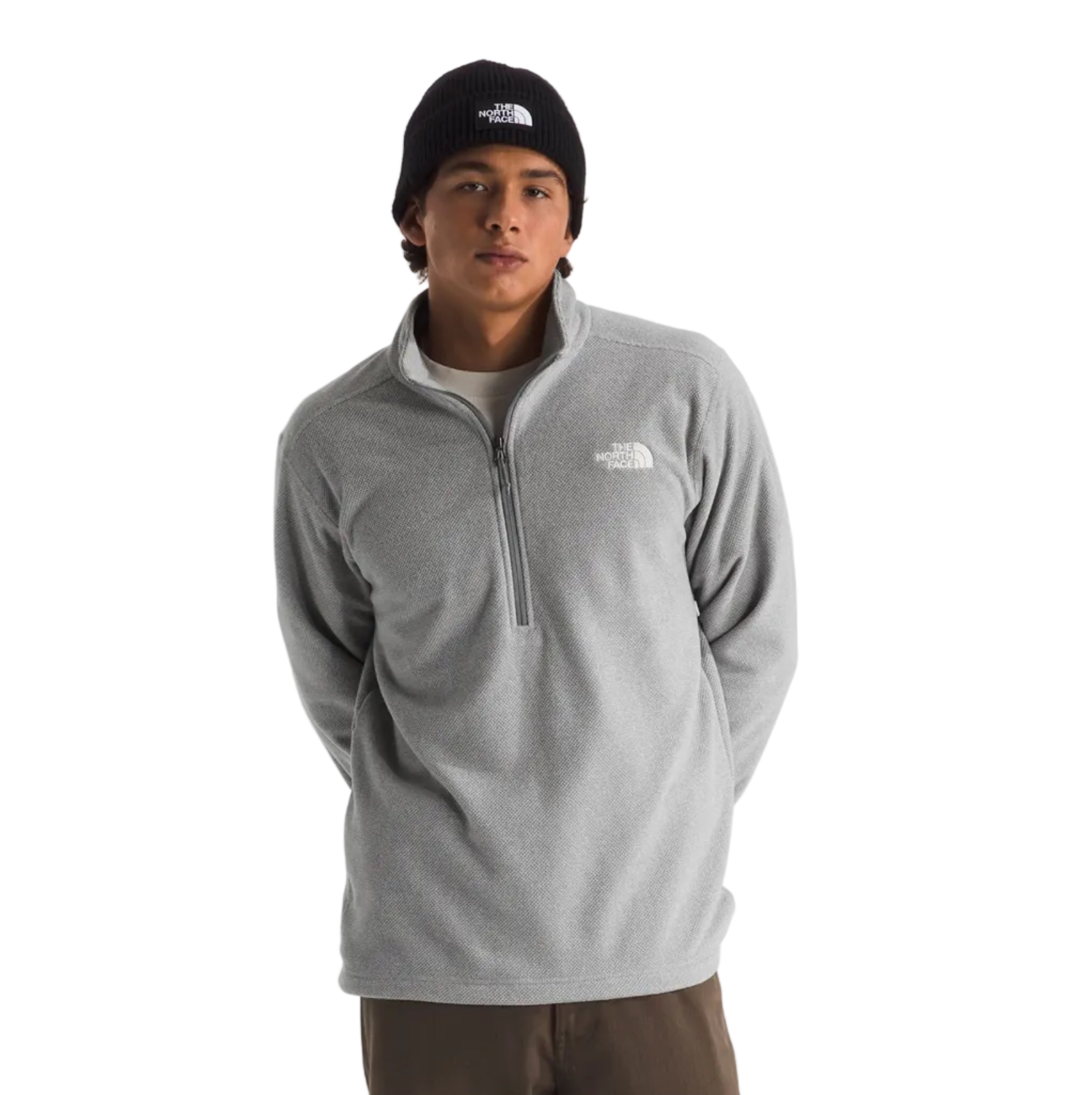 The North Face Men's Textured Cap Rock ¼-Zip in Light Grey Heather front view