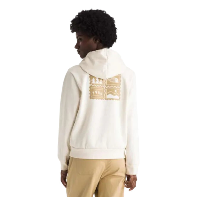 The North Face Women's Exploring Stamps Regular Hoodie in White Dune front view