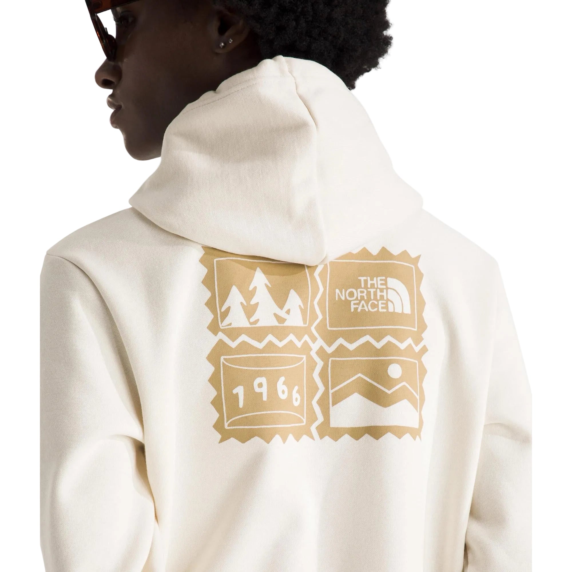The North Face Women's Exploring Stamps Regular Hoodie in White Dune detail view