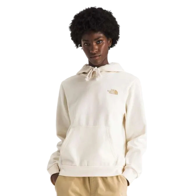 The North Face Women's Exploring Stamps Regular Hoodie in White Dune front view
