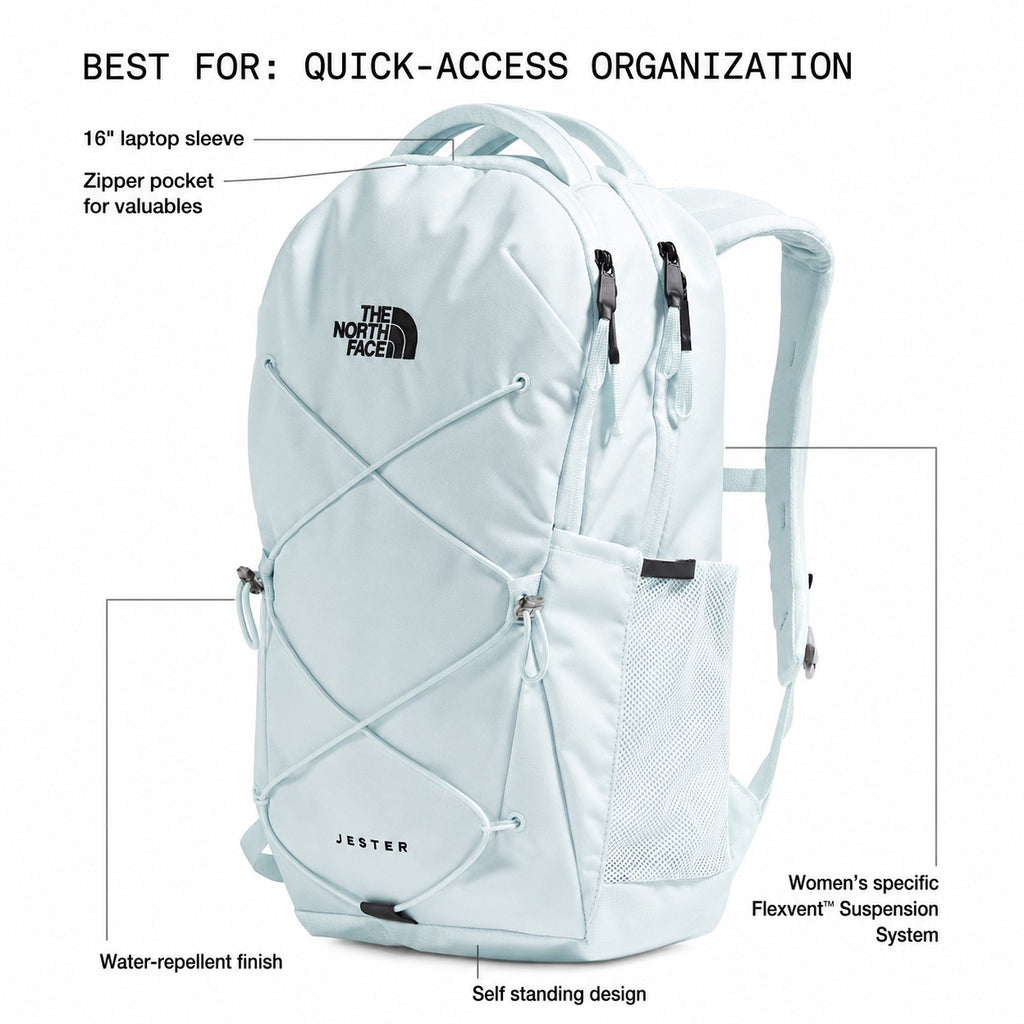 The North Face Women's Jester Backpack in Ice Blue/TNF Black detail view