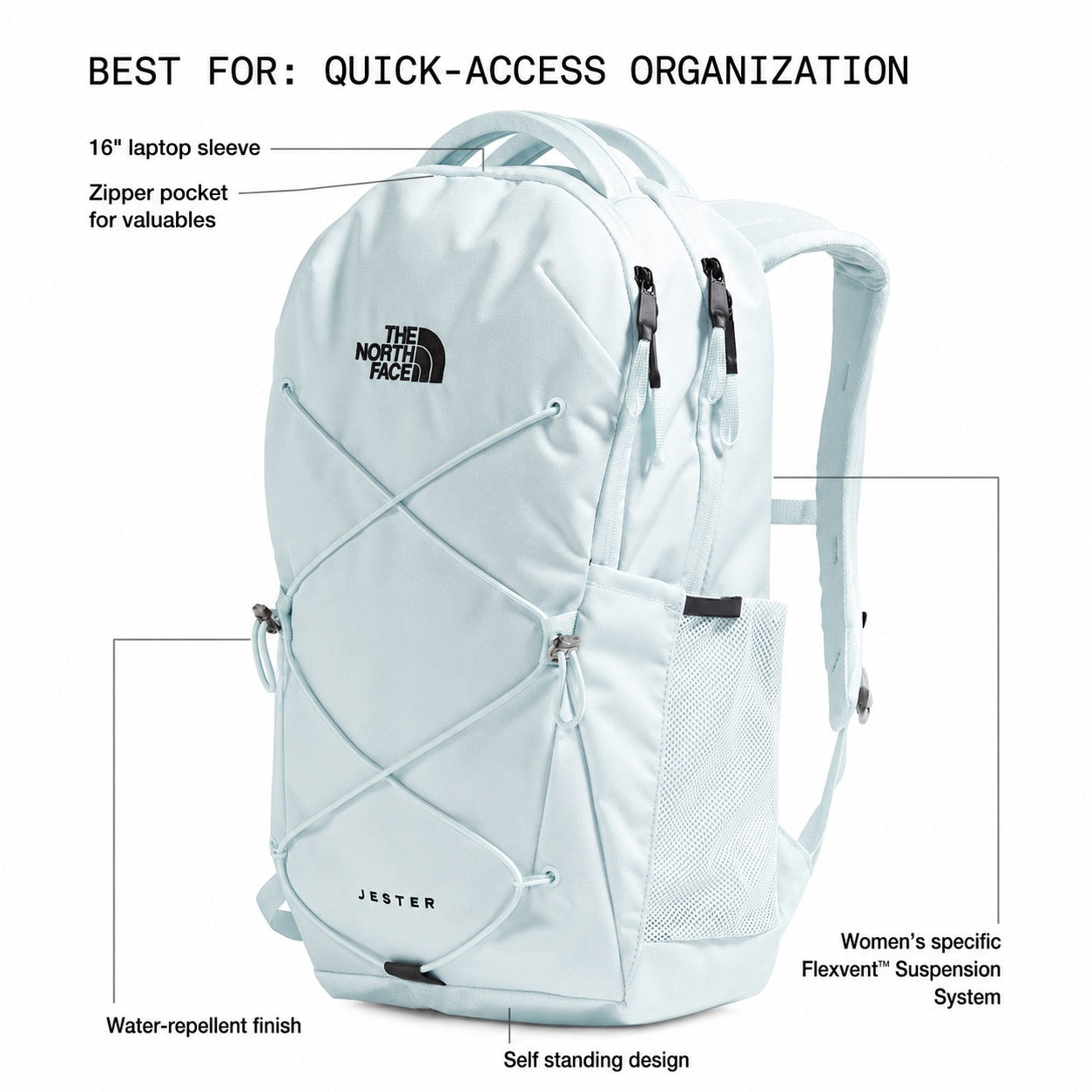 The North Face Women's Jester Backpack in Ice Blue/TNF Black detail view