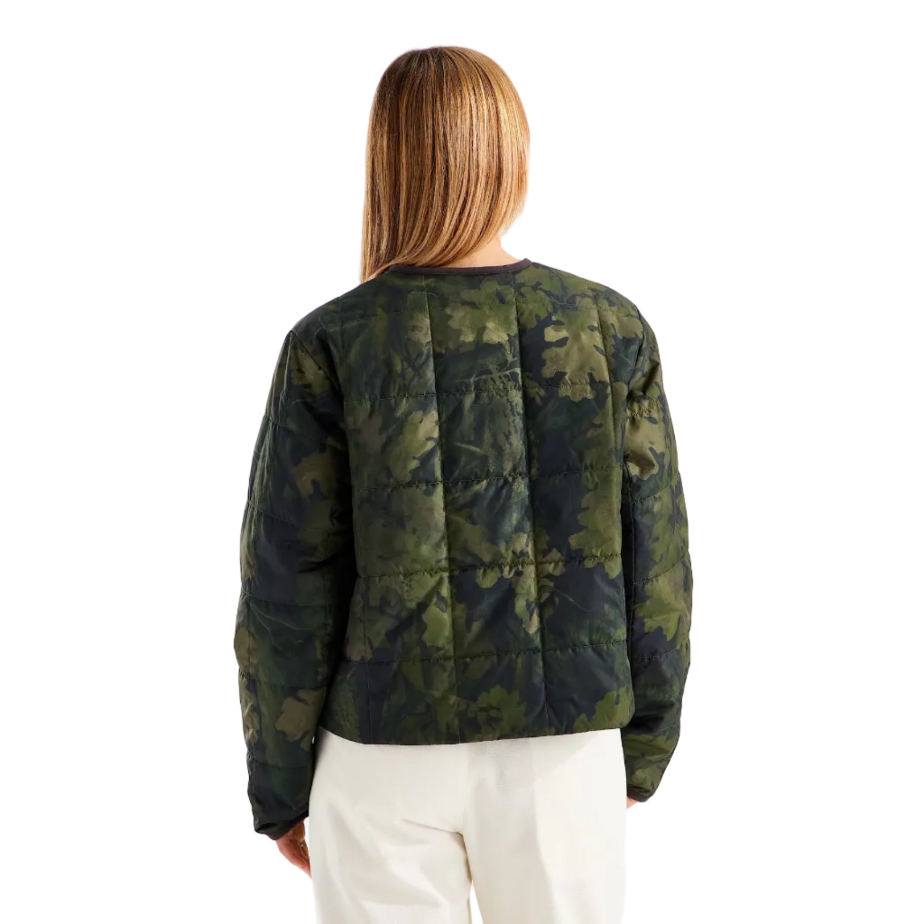 The North Face Women's Lhotse LT Insulated Jacket—Print in Woodland Green Yosemite Oak Print back view