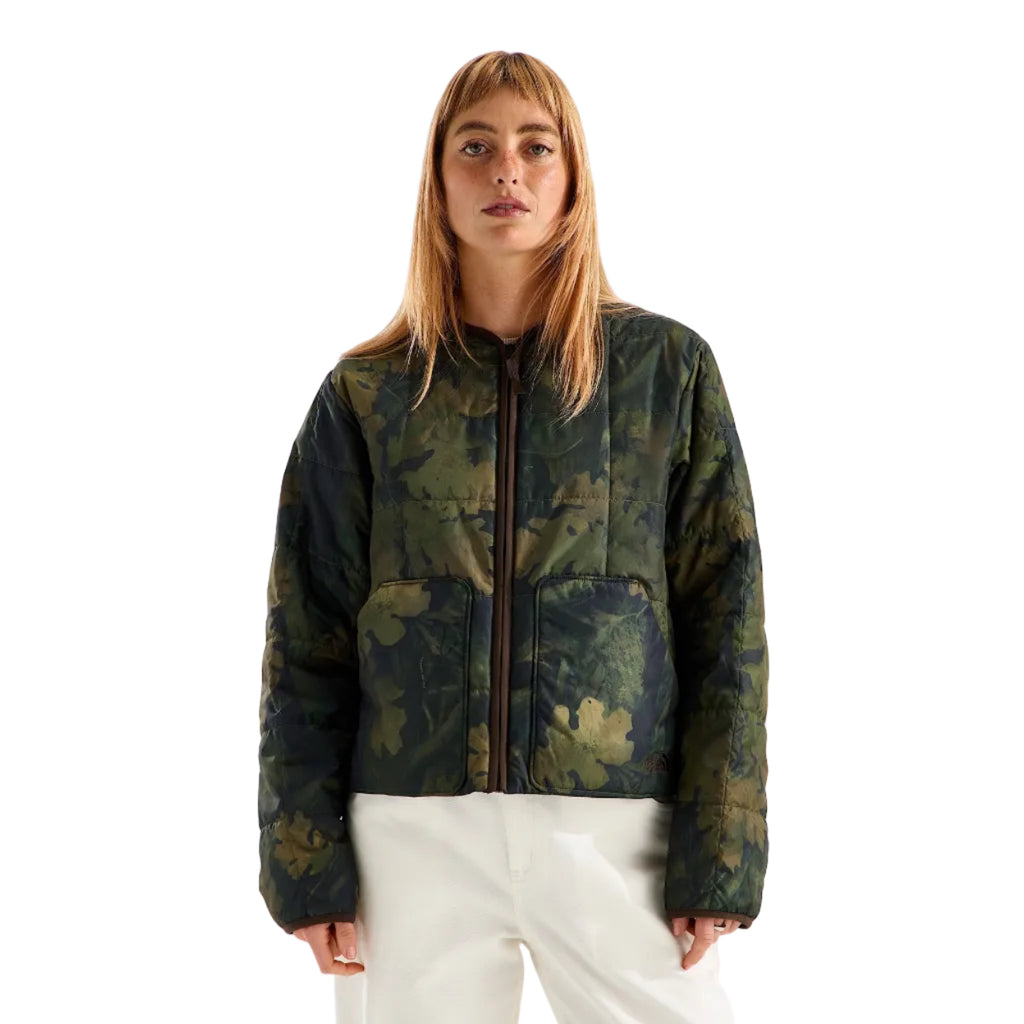 The North Face Women's Lhotse LT Insulated Jacket—Print in Woodland Green Yosemite Oak Print front view
