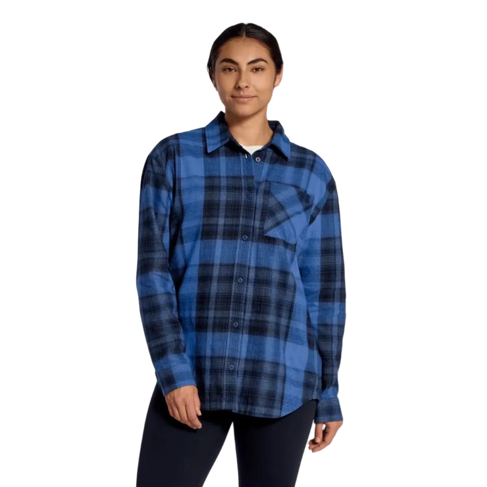 The North Face Women's Mountain Falls Flannel Shirt in Active Blue Routesetter Plaid front view